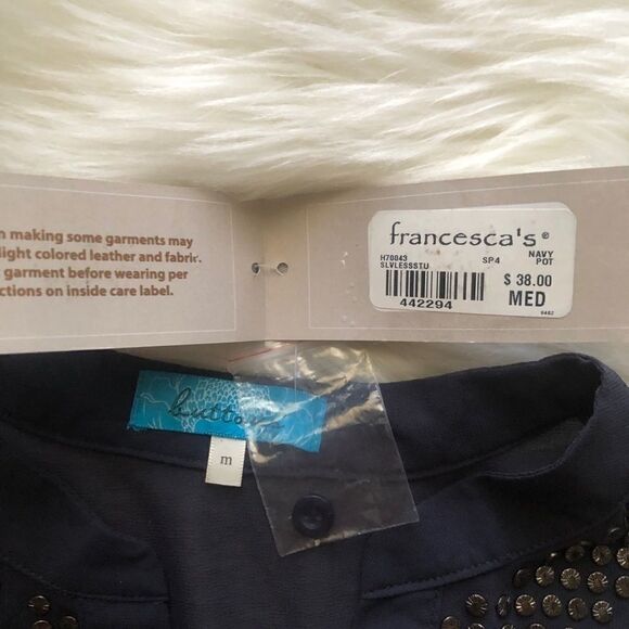 NWT Francescas Navy Embellished Tank Medium - Picture 2 of 3